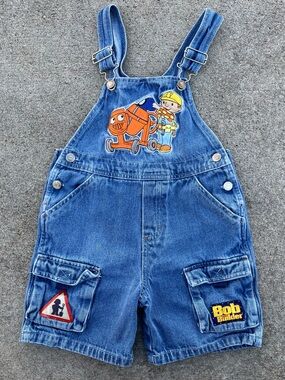Vintage Bob The Builder Denim Short Overalls Construction Size 4T 2000’s 90’s